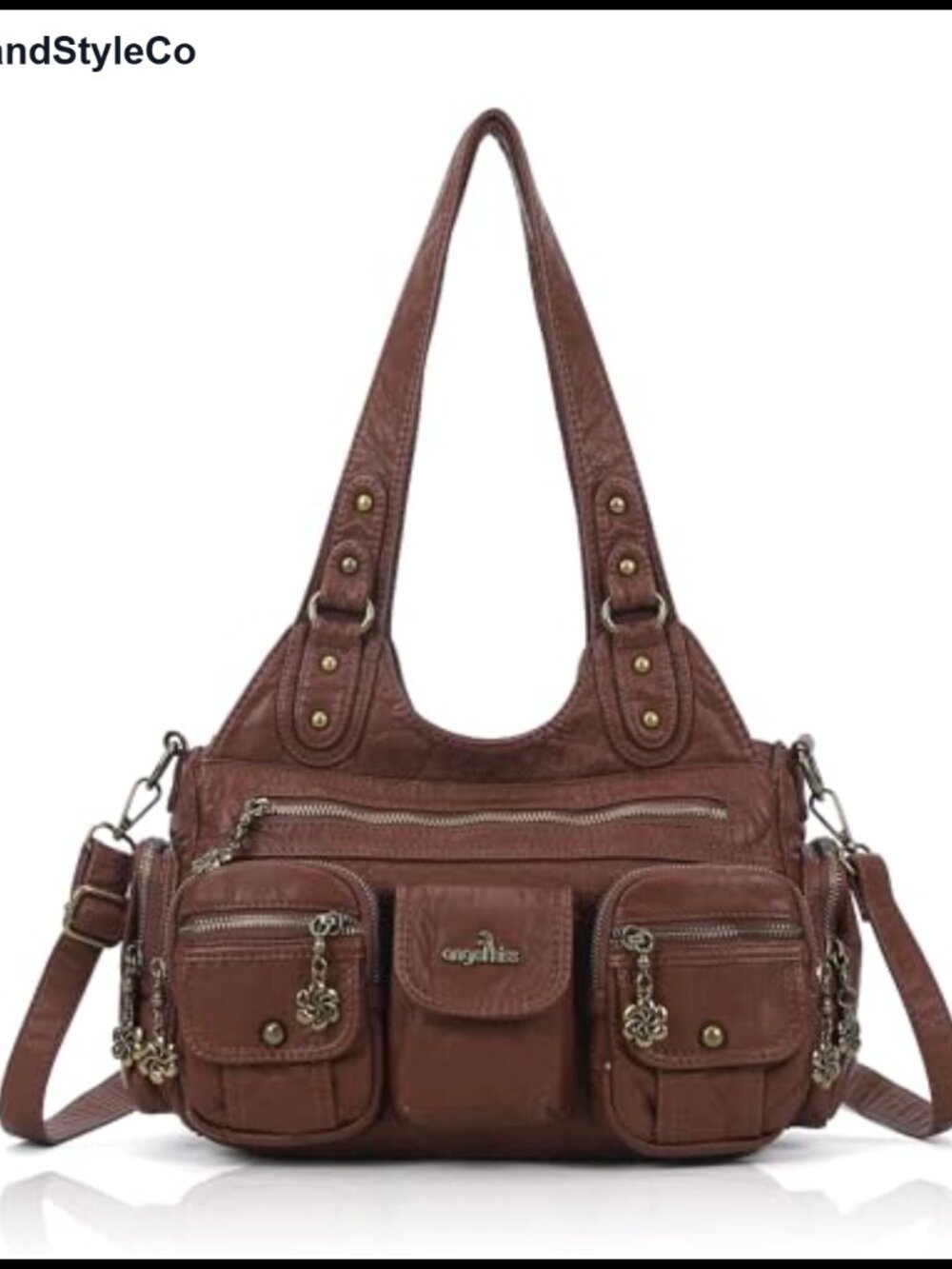 Vegan Leather Hobo Bag Multi Pocket Shoulder Crossbody Y2K Retro